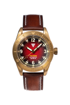 Orologio Vertigo Tritone bronzo con quadrante rosso alga vista frontale