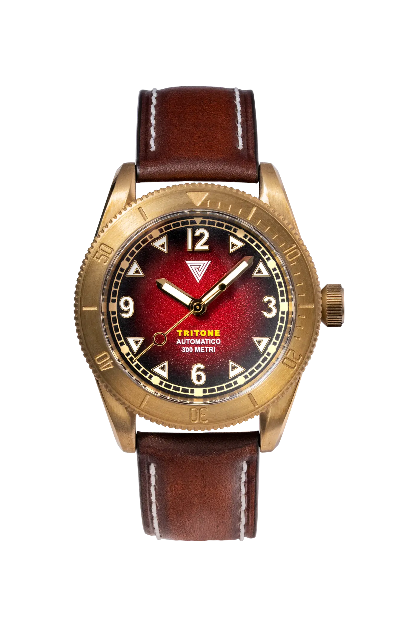 Orologio Vertigo Tritone bronzo con quadrante rosso alga vista frontale