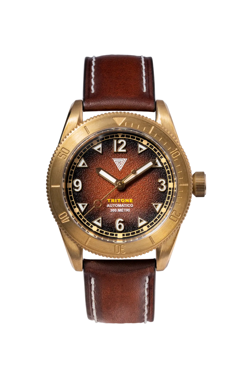 Orologio Vertigo Tritone bronzo con quadrante roccia rossa vista frontale