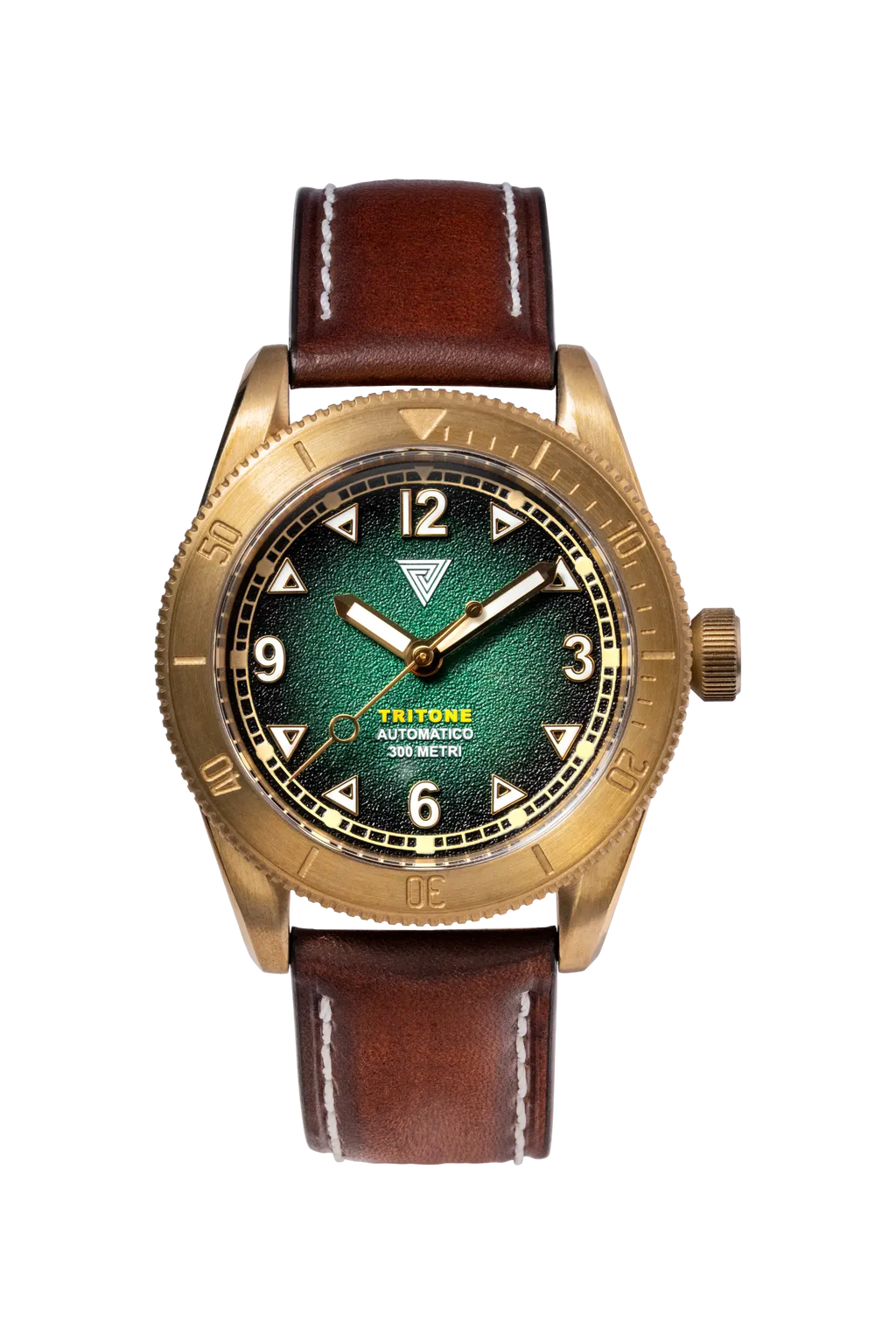 Orologio Vertigo Tritone bronzo con quadrante verde oceano vista frontale